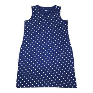 Lands End Womens Polka Dot Sleeveless Cotton Shift Dress Navy White Size M